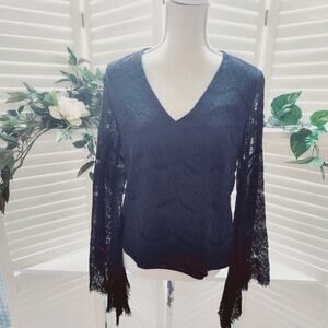 ANTHONY RYAN BLACK LACE BELL SLEEVE LINED BLOUSE SIZE SMALL